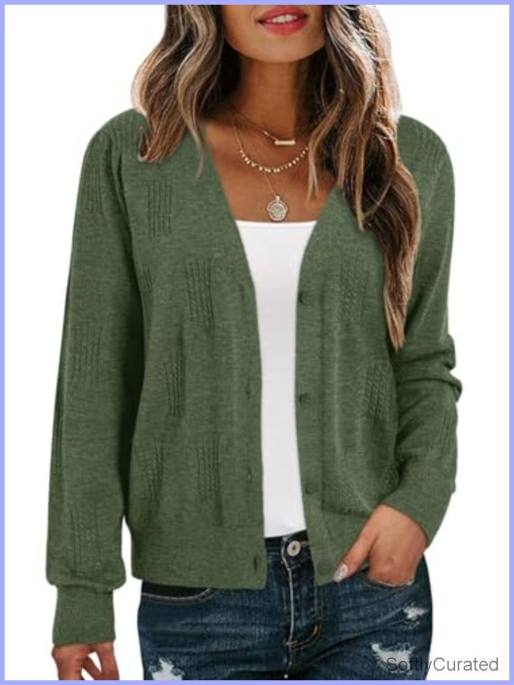 Women's V-Neck Lightweight Knit Cardigan Button Front Fall Sweater